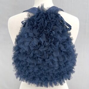 J Crew Crewcuts Tulle Ruffle Drawstring Backpack Navy Blue Whimsical Fairycore